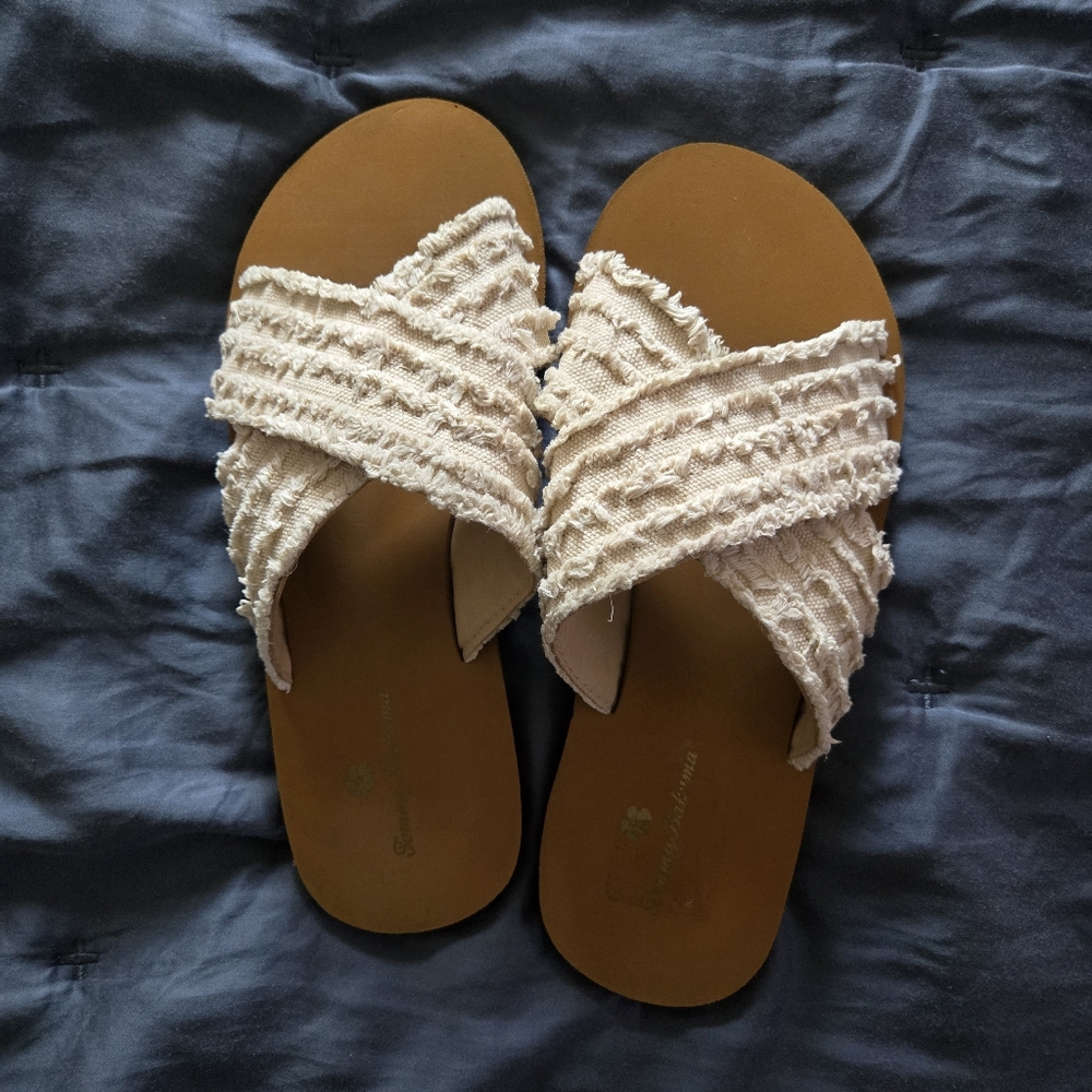 Women's Tommy Bahama Lola Cream Criss Cross Slide Sandals Sz 8
